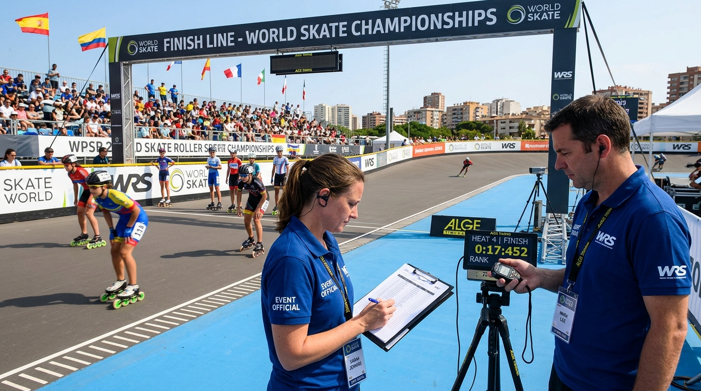 Speed skating competition management with digital track-side scoring and automated race operations